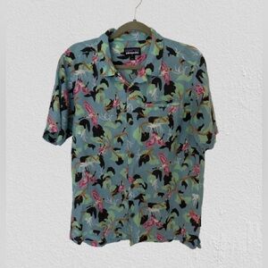 Vtg Rare Patagonia Bird Heron Crane Hawaiian Shirt Blue/Pink 80s, Sz M
